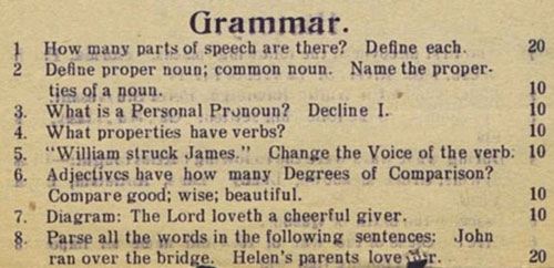 1912 Grammar Test for 8th Graders (Includes Answers) 1912 Grammar Test for 8th Graders (Includes Answers)