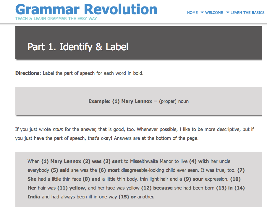 Esl Parts Of Speech Chart